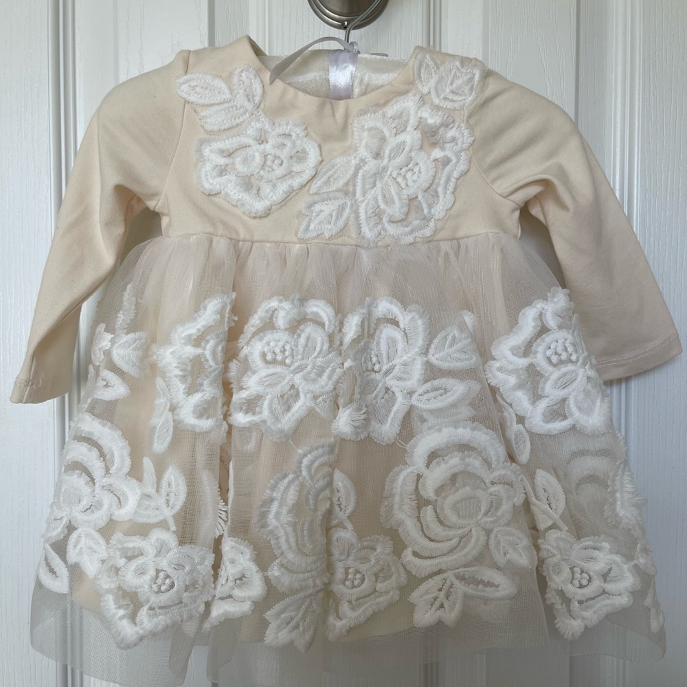 Baby Biscotti Cream and White Tulle Floral Dress
